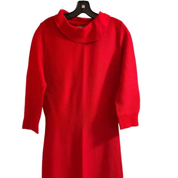 Jonathan Logan Red Knit Vintage Dress Mockneck A-Line Christmas FLAWED - Picture 2 of 8